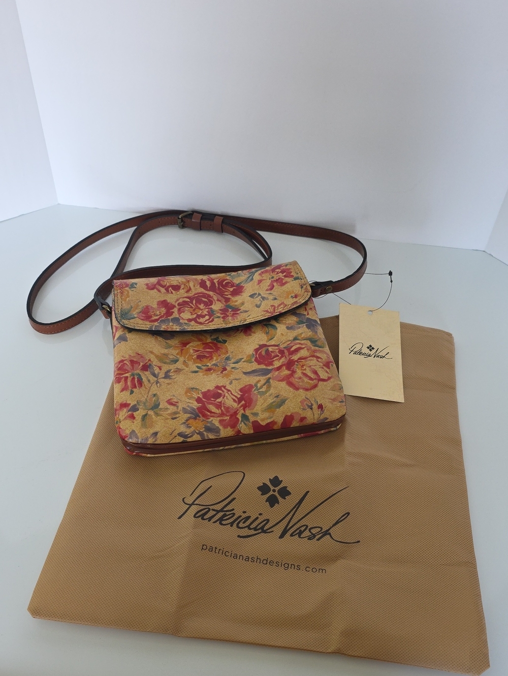 Patricia Nash Yellow Floral Crossbody with Adjustable Brown Strap